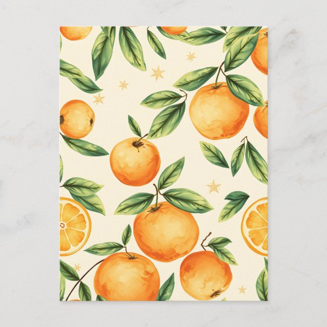 Watercolor Oranges Citrus Pattern Postcard (Front)