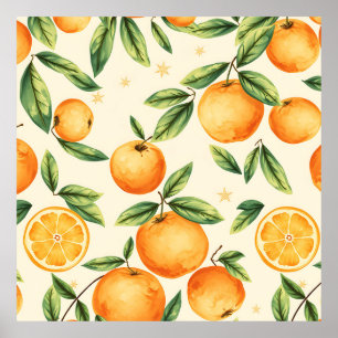 Watercolor Oranges Citrus Pattern Poster