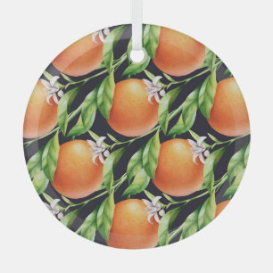 Watercolor Oranges: Citrus Seamless Pattern Glass Tree Decoration