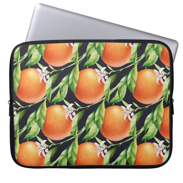 Watercolor Oranges: Citrus Seamless Pattern Laptop Sleeve (Front)