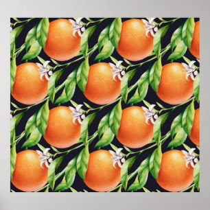 Watercolor Oranges: Citrus Seamless Pattern Poster