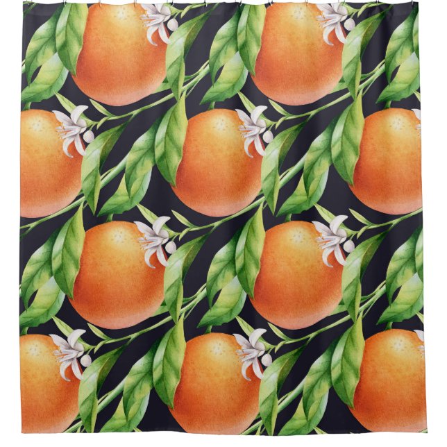 Watercolor Oranges: Citrus Seamless Pattern Shower Curtain (Front)