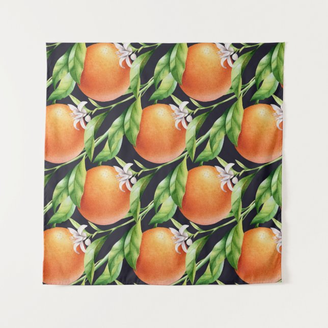 Watercolor Oranges: Citrus Seamless Pattern Tapestry (Front)