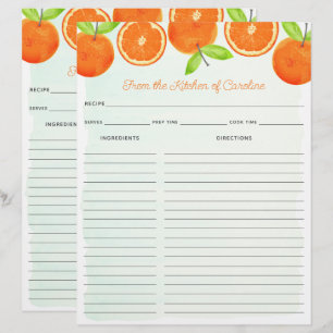 Watercolor Oranges Double Recipe Binder Insert