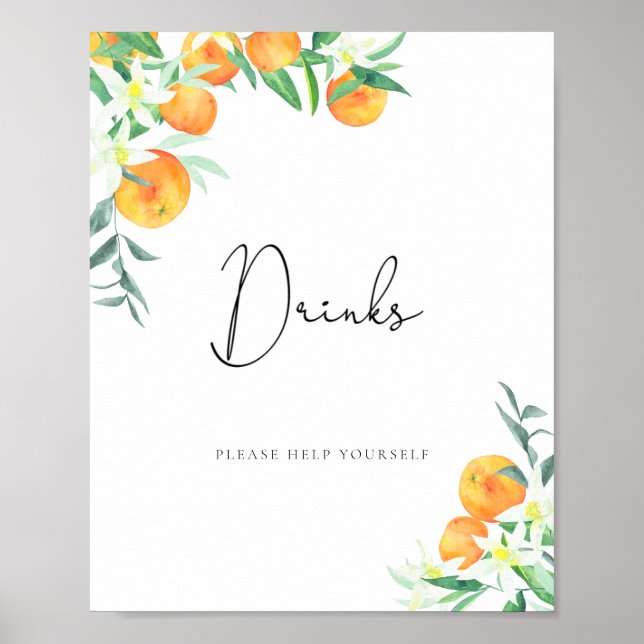 Watercolor oranges Drinks help yourself Poster (Front)