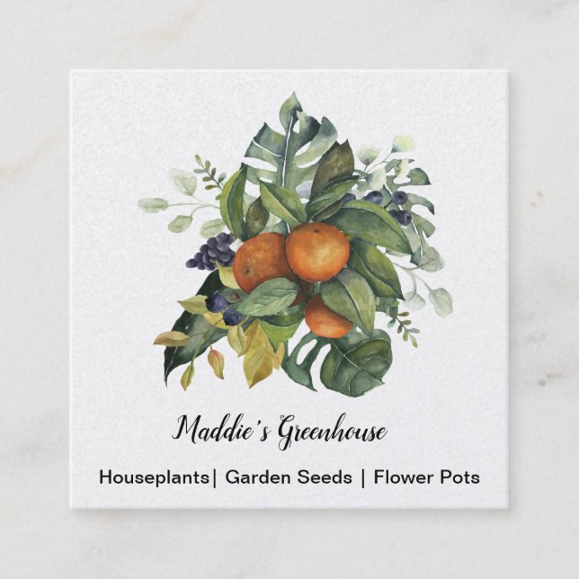 Watercolor oranges floral arrangement square business card (Front)