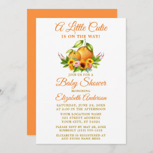 Watercolor Oranges Floral Little Cutie Baby Shower Invitation