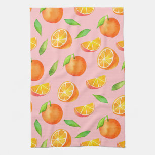 Watercolor Oranges Fruit Pattern Tea Towel