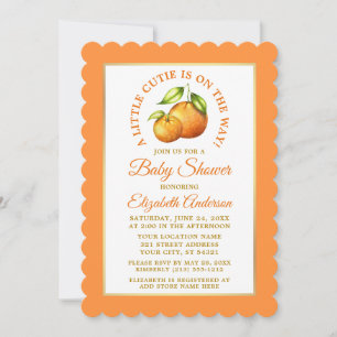 Watercolor Oranges Little Cutie Gold Frame Shower Invitation
