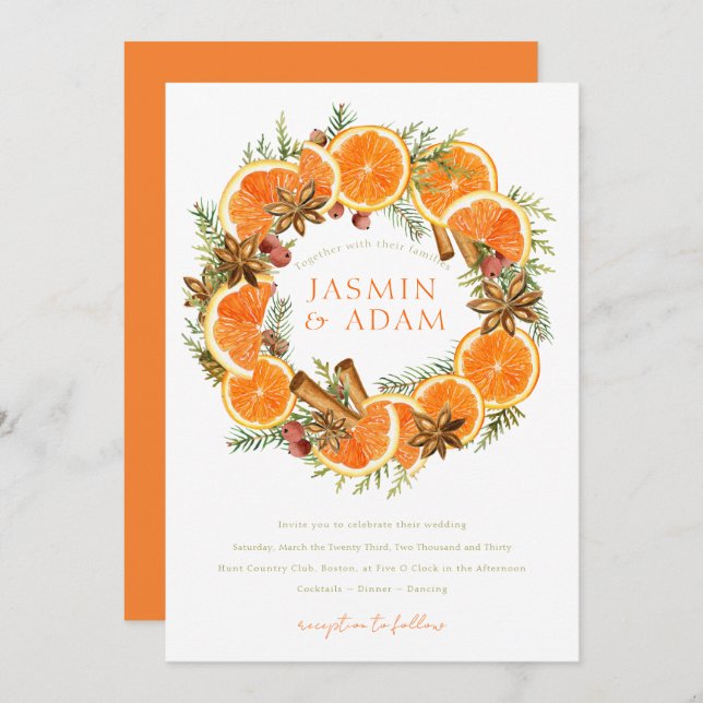 Watercolor Oranges Mediterranean Citrus Wedding Invitation (Front/Back)