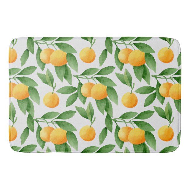 Watercolor oranges or tangerines pattern bath mat (Front)