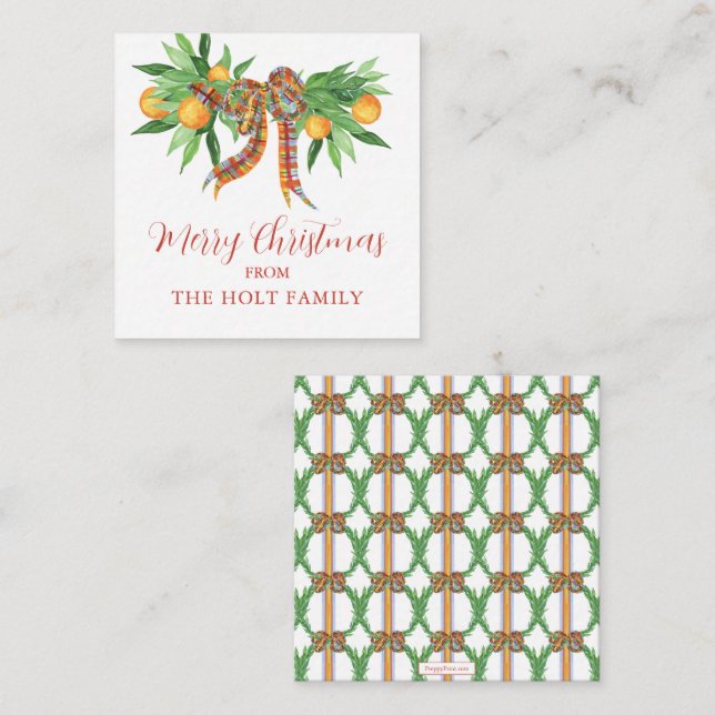 Watercolor Oranges Plaid Bow Christmas Enclosure Card (Front/Back)