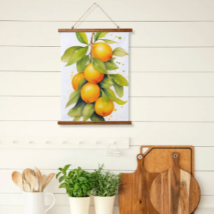 Watercolor Oranges Tapestry Scroll Art