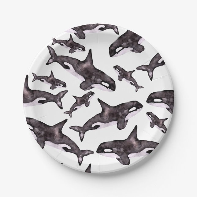 Watercolor Orca Paper Plate (Front)