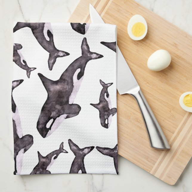 Watercolor Orca Tea Towel (Quarter Fold)