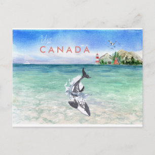 Watercolor Orca   Vintage Travel Canada Post Card