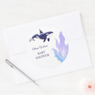 Watercolor Orca Whale Baby Shower Classic Round Sticker