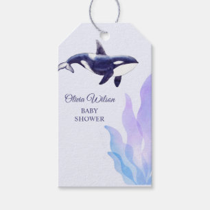 Watercolor Orca Whale Baby Shower Gift Tags
