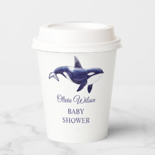 Watercolor Orca Whale Baby Shower Paper Cups