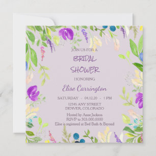 Watercolor Orchid Floral Border Bridal Shower Invitation