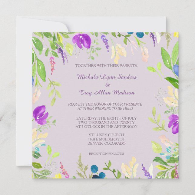 Watercolor Orchid Floral Border Wedding Invitation (Front)