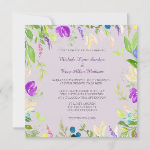 Watercolor Orchid Floral Border Wedding Invitation