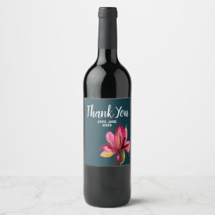 Watercolor Orchid floral modern thank you gift Wine Label