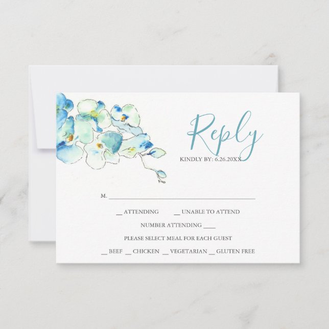 Watercolor Orchid Flower Reply RSVP Cards (Front)