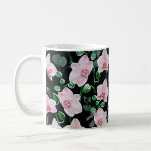 Watercolor orchid flowers and eucalyptus leaves pa coffee mug