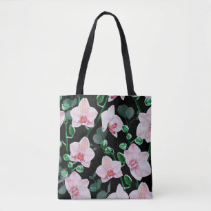 Watercolor orchid flowers and eucalyptus leaves pa tote bag