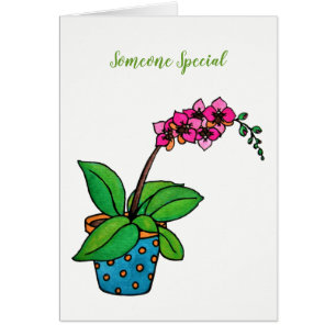 Watercolor Orchid Plant In Beautiful Pot