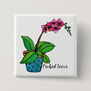 Watercolor Orchid Plant In Beautiful Pot 15 Cm Square Badge