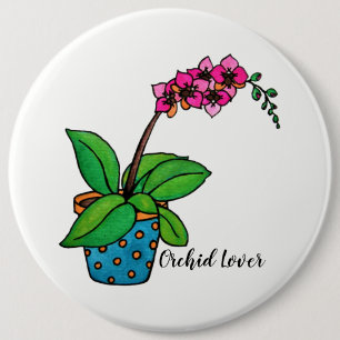 Watercolor Orchid Plant In Beautiful Pot 6 Cm Round Badge