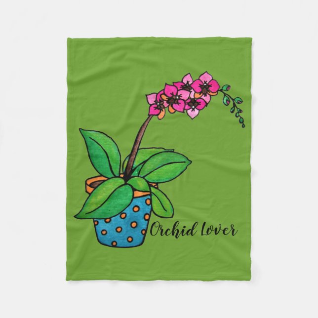 Watercolor Orchid Plant In Beautiful Pot Fleece Blanket (Front)