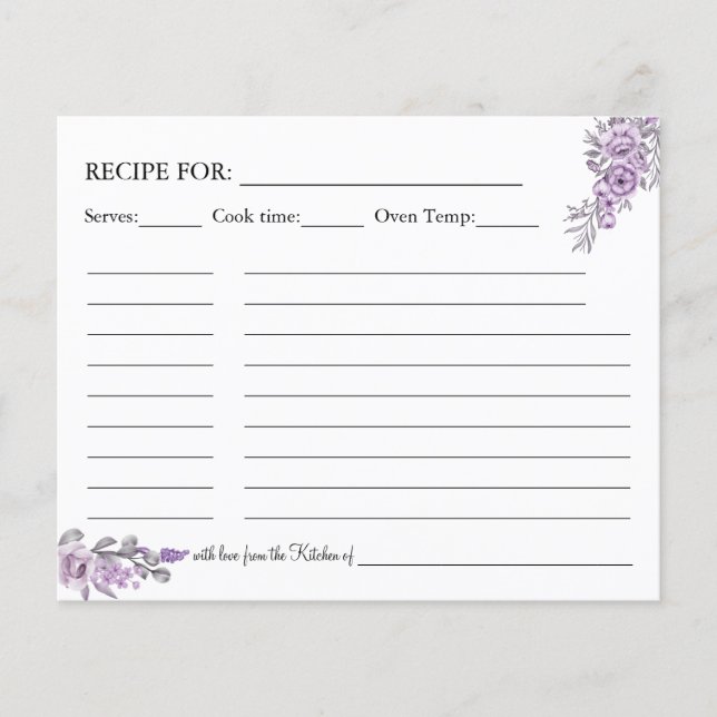 Watercolor Orchid Recipe card (Front)