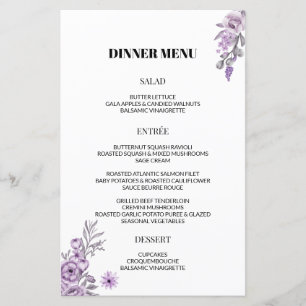 Watercolor Orchid Wedding Dinner Menu