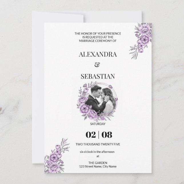 Watercolor Orchid Wedding Invitation (Front)