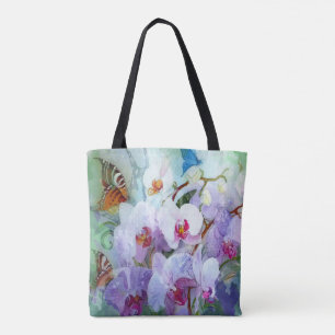 Watercolor Orchids & Butterflies Tote Bag