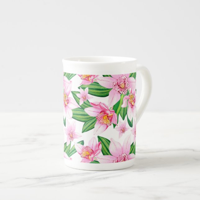 Watercolor Orchids Design 12   Bone China Mug (Front Right)