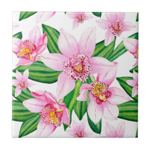 Watercolor Orchids Design 12 Ceramic Tile