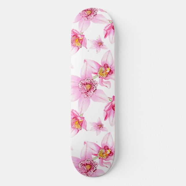 Watercolor Orchids Design 15 Skateboard (Front)