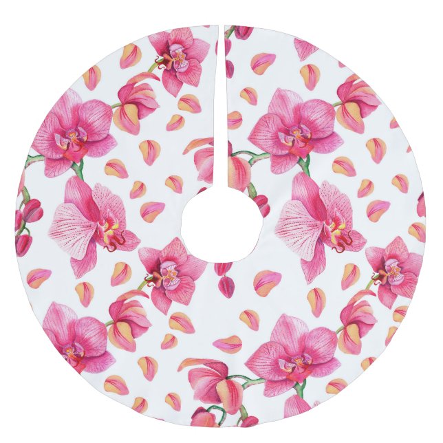 Watercolor Orchids Design 2  Brushed Polyester Tree Skirt (Front)