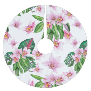 Watercolor Orchids Design 30  Brushed Polyester Tree Skirt