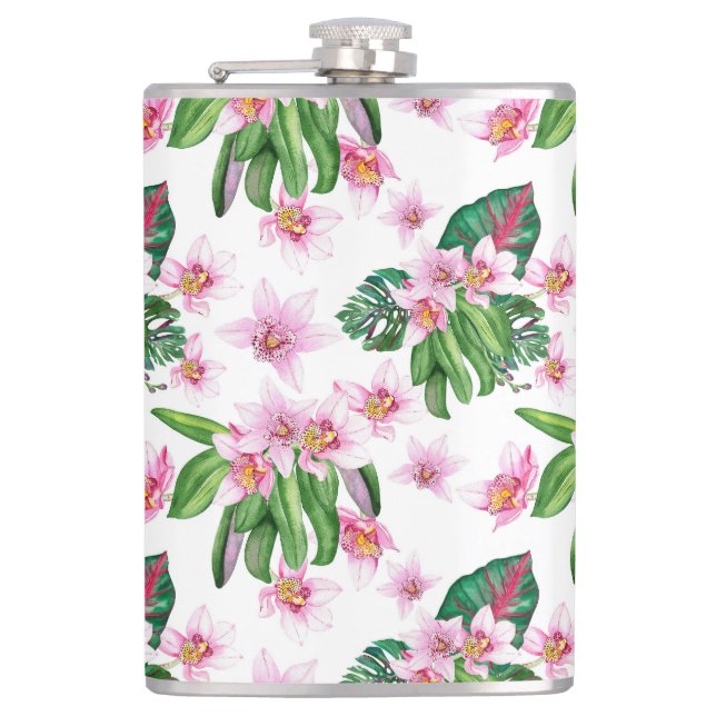 Watercolor Orchids Design 30   Hip Flask (Front)