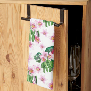 Watercolor Orchids Design 30 Tea Towel