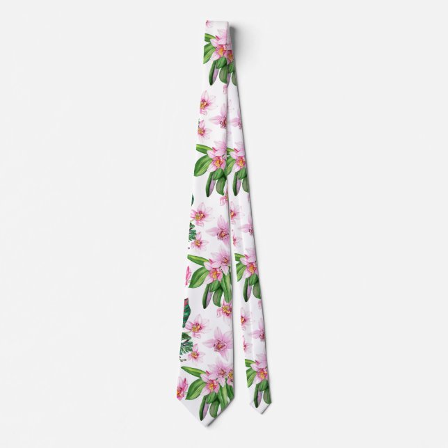 Watercolor Orchids Design 30  Tie (Front)
