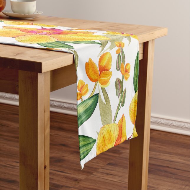 Watercolor Orchids Design 9 Short Table Runner (In Situ)