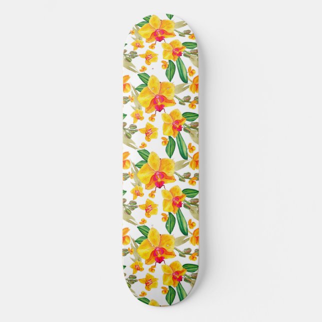Watercolor Orchids Design 9 Skateboard (Front)
