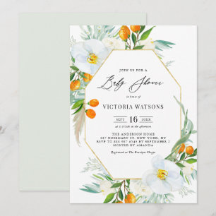 Watercolor Orchids & Kumquats Frame Baby Shower Invitation