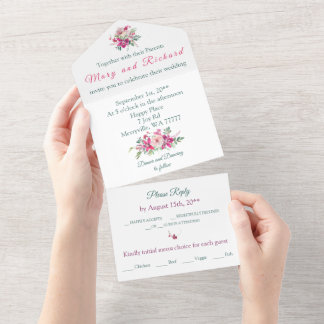 Watercolor Orchids & Roses Floral Wedding  All In One Invitation